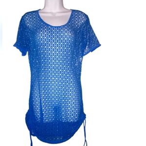 LIZENS blue unique lightweight crochet swimwear crochet cover up